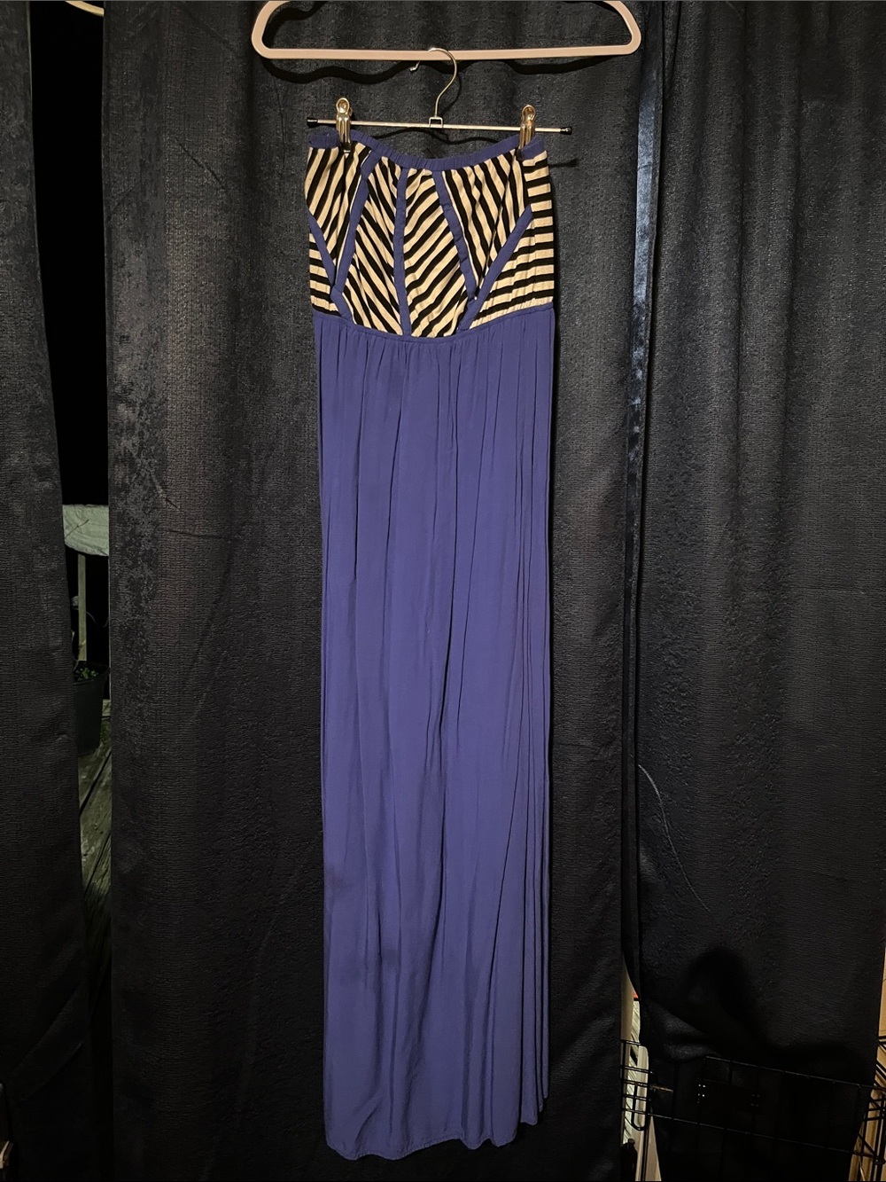 Striped Bodice Royal Blue Maxi Dress